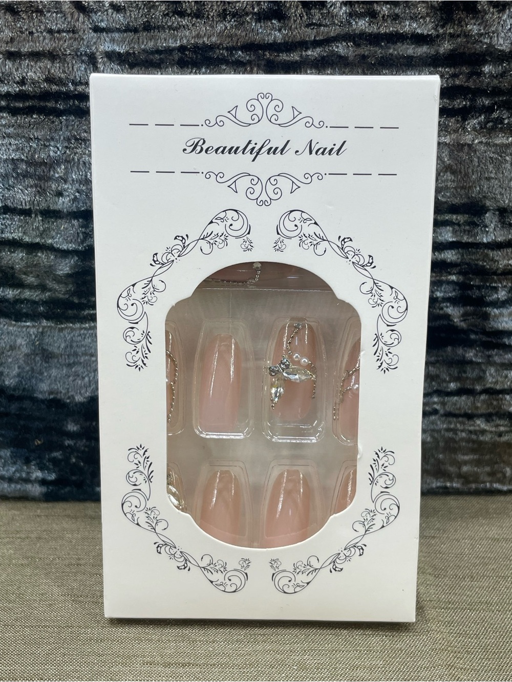 Beautiful Nail Nude Pink Press-On Nails with Crystal Butterfly Accent